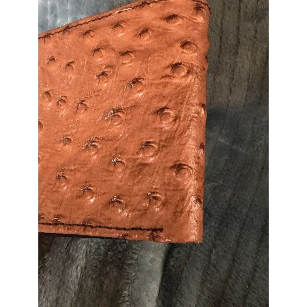 Men’s Leather Wallet Cognac Ostrich Skin Bifold Wallet Genuine Leather